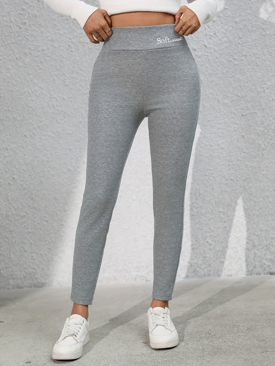 Full Size Letter Embroidered High Waist Leggings - felvior