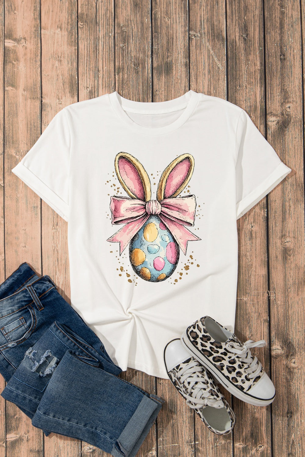 Easter Egg Bow Bunny Ear Graphic T-Shirt