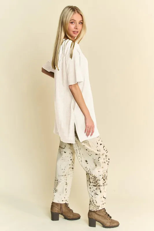 Davi & Dani Short Sleeve Side Slit T-Shirt with Pockets