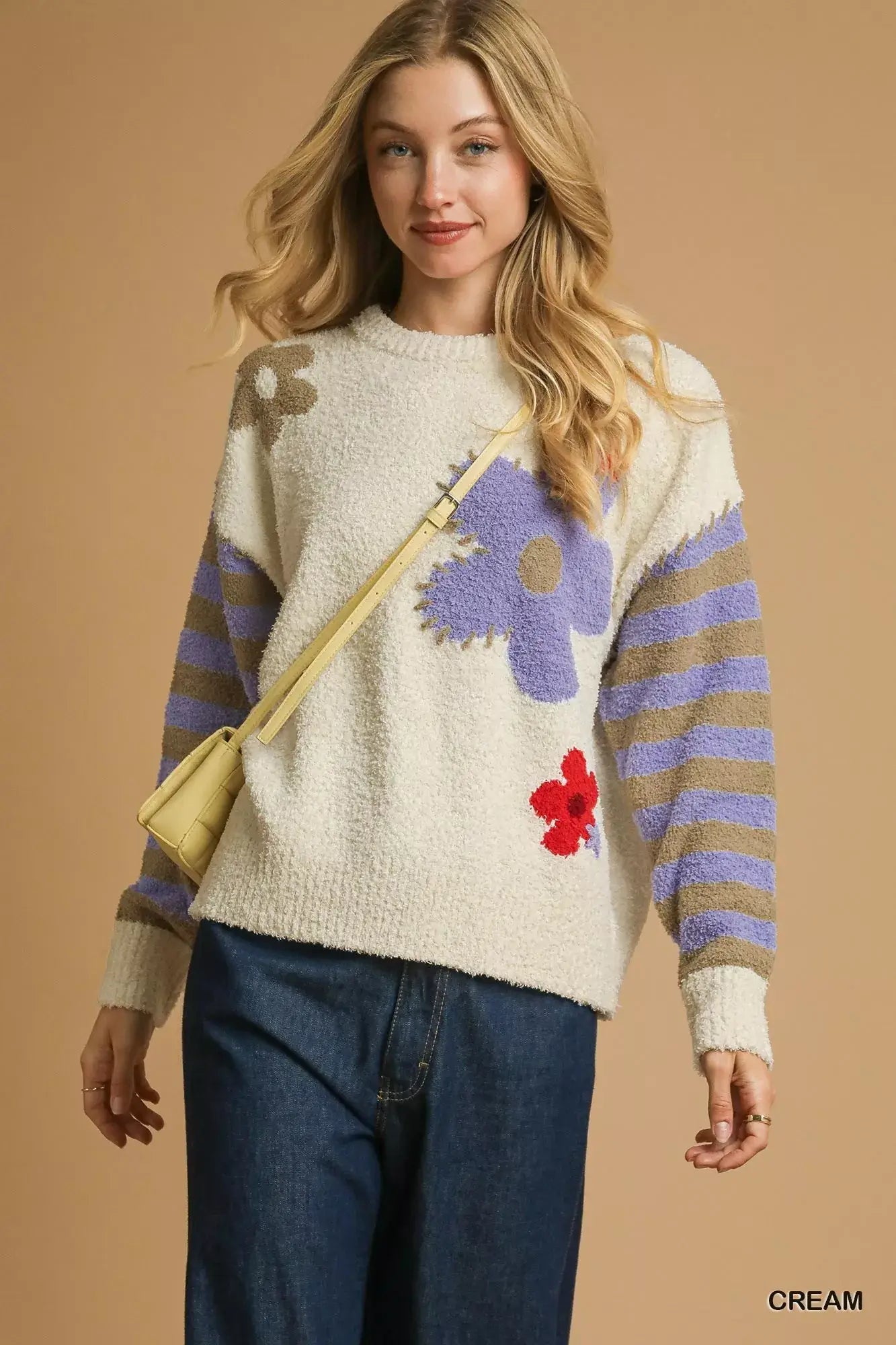Umgee Flower Jacquard Striped Long Sleeve Sweater Hauptbild