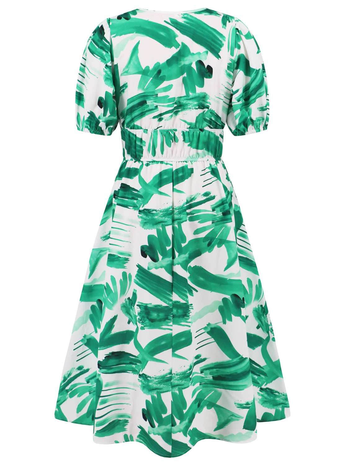 Ruched Printed Surplice Short Sleeve Dress - felvior