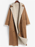 Plus Size Drop Shoulder Sherpa Longline Coat - felvior