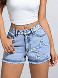 Star Raw Hem Denim Shorts - felvior