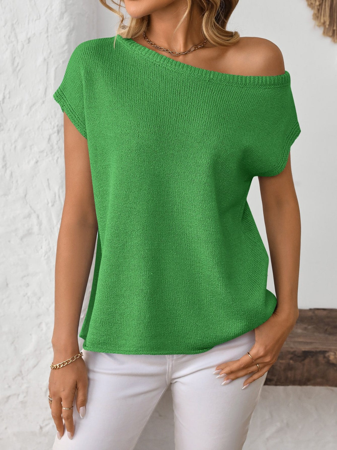Mandy Boat Neck Short Sleeve Knit Top - felvior