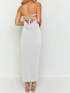 Lace-Up Back Tube Maxi Dress