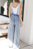Frayed Exposed Seam Wide Leg Denim Overalls - felvior