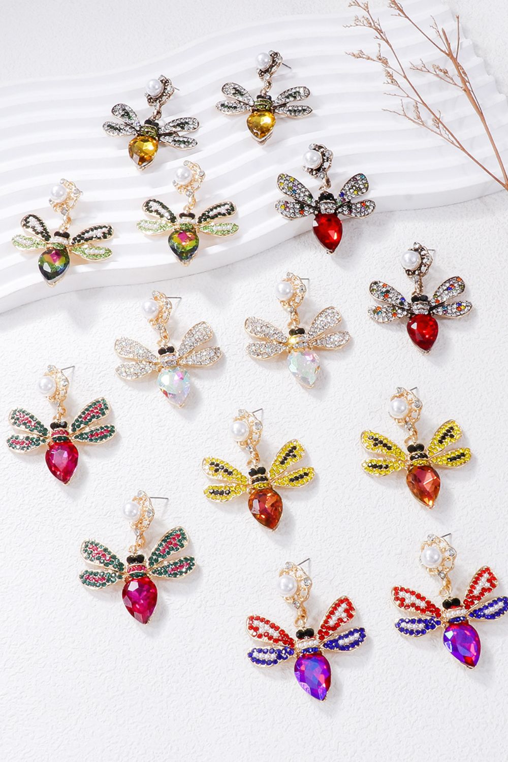 Natural Stone Bee Dangle Earrings - felvior