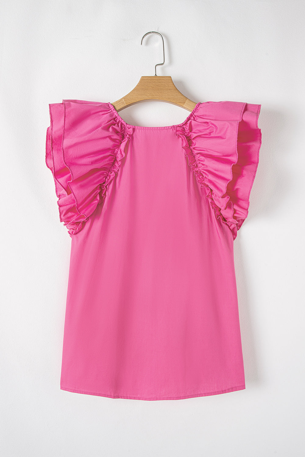 Shirred Tie Neck Ruffled Cap Sleeve Blouse - felvior