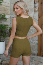 Eyelet Round Neck Tank and shorts Sweater Set