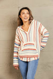 Striped Hooded Sweater with Kangaroo Pocket - felvior