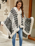 Checkered Faux Fur Trim Poncho - felvior