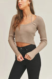 MABLE Long Sleeve Crop Sweater Top and Inner Bra Set - felvior