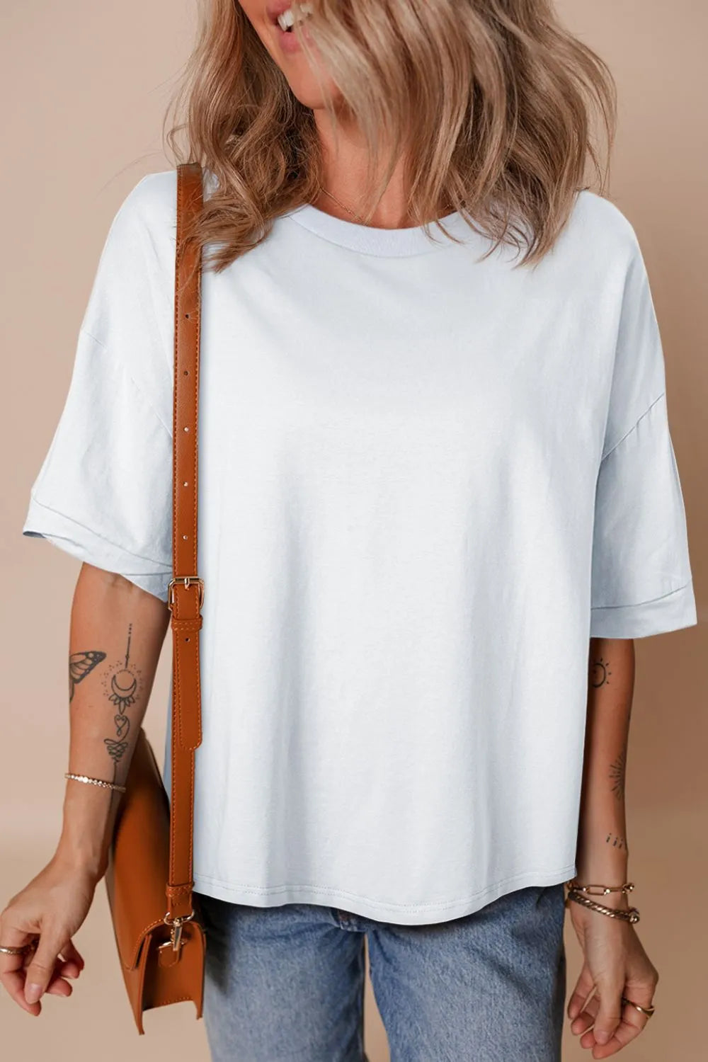 Loose Half Sleeve Hi Low Hem T Shirt