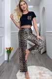 Lettuce Trim Cropped T-Shirt and Leopard Pants Lounge Set - felvior