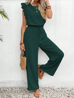Lace Trim Round Neck Top and Pants Set