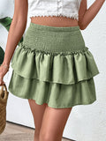 Perfee Layered Smocked Mini Skirt - felvior