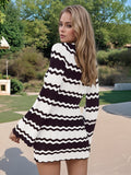Wavy Striped Tied Front Long Sleeve Cover-Up Dress - felvior