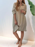 Full Size Side Slit Roll-Tab Sleeve Mini Shirt Dress Plus Size