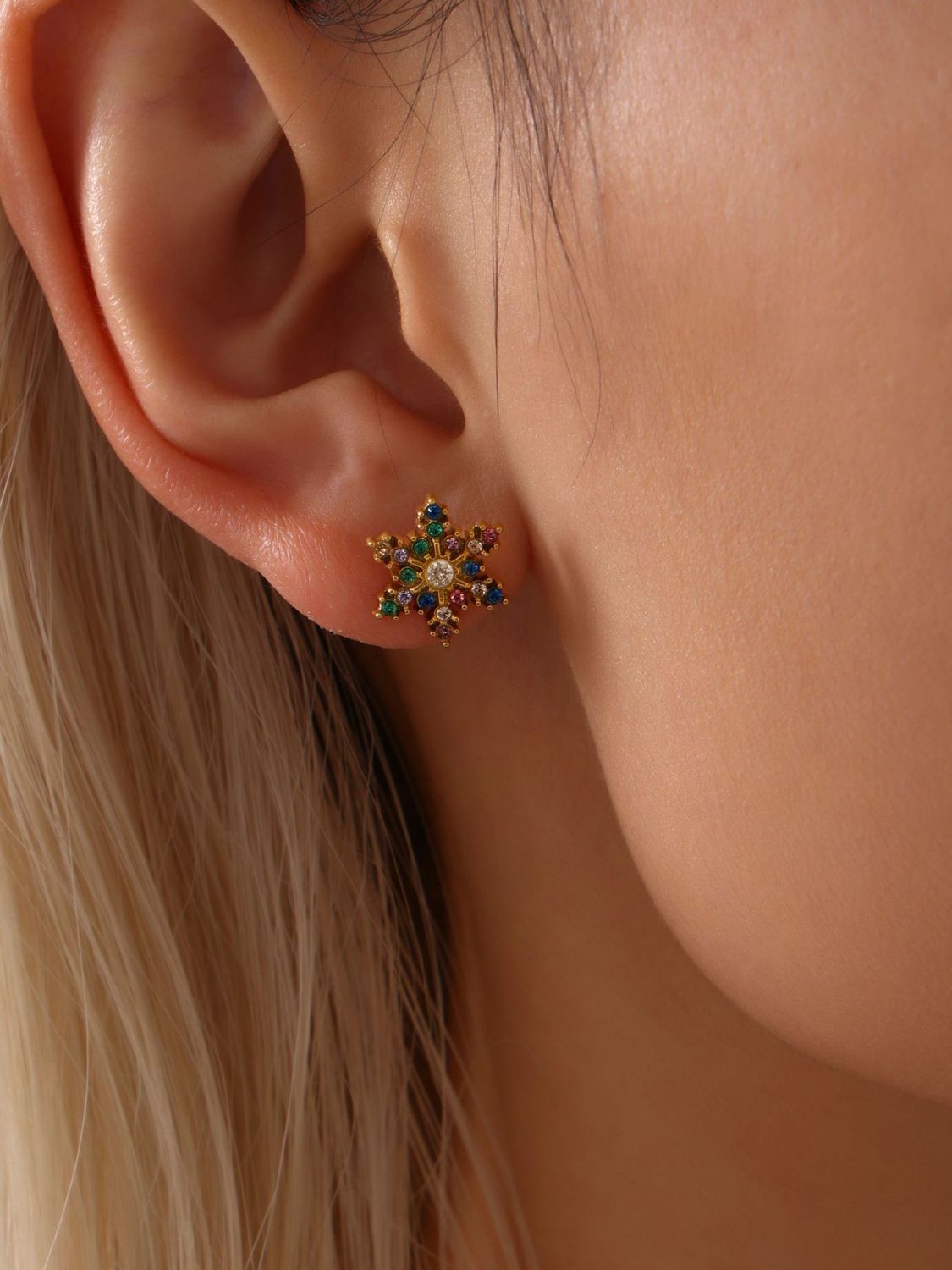 Stainless Steel Snowflake Stud Earrings - felvior