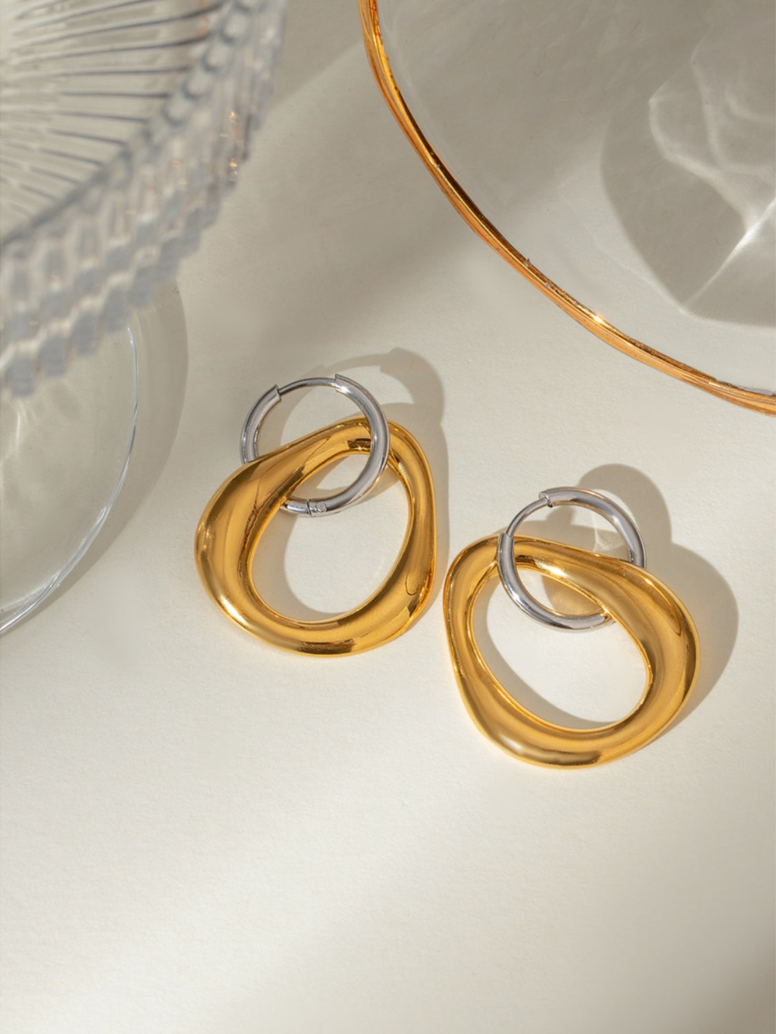 18K Gold-Plated Stainless Steel Contrast Asymmetrical Earrings - felvior