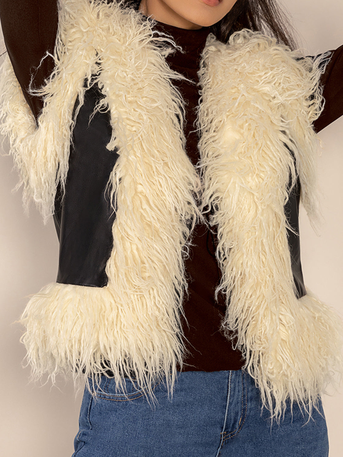 Tied Fringe Contrast Vest - felvior