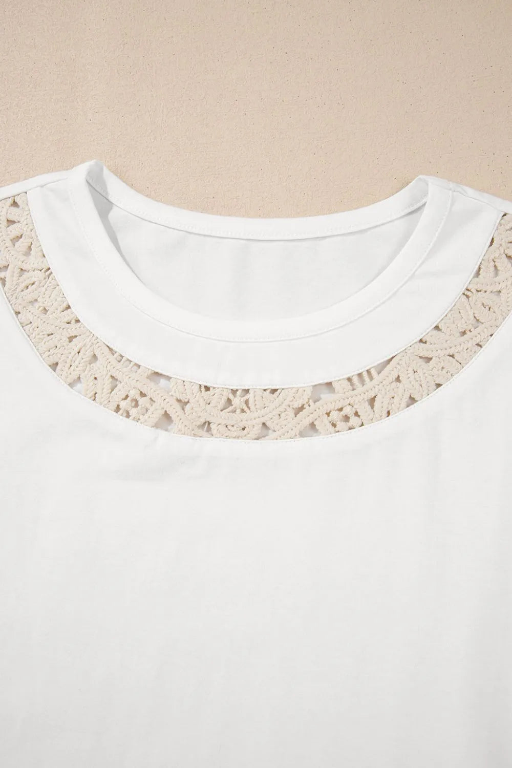 Lace Crochet Crew Neck Casual T Shirt