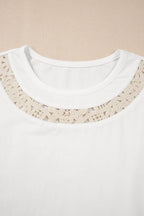 Lace Crochet Crew Neck Casual T Shirt