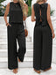 Tie Back Round Neck Top and Pants Set