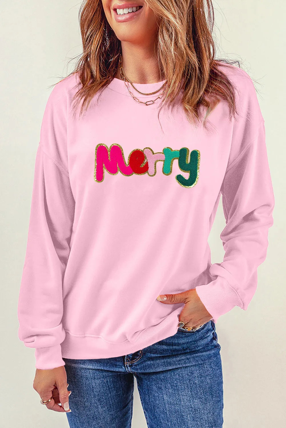 MERRY Round Neck Long Sleeve Sweatshirt - felvior