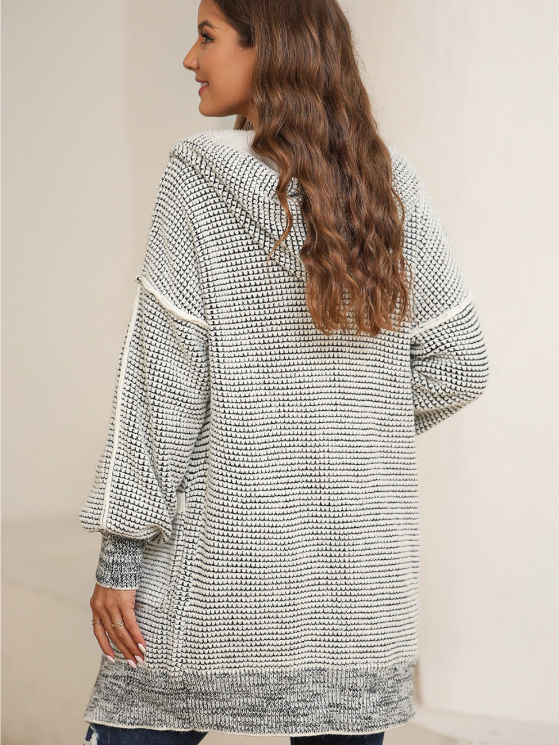 Open Front Hooded Winter Coat with Pockets - felvior