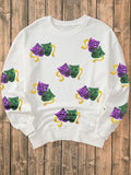 Sequin Round Neck Long Sleeve Sweatshirt - felvior