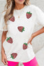 Sequin Strawberry Crew Neck Short Sleeve T Shirt