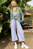 POL Side Slit Openwork Long Sleeve Knit Cover Up - felvior