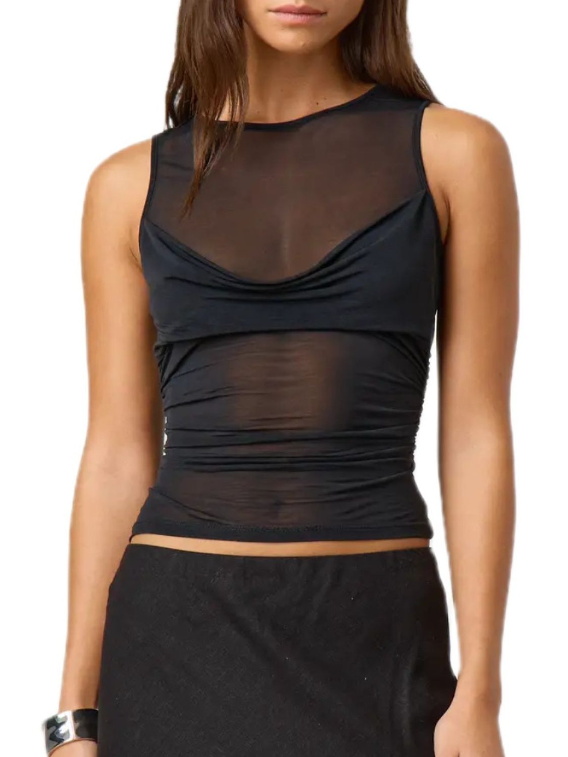 Ruched Round Neck Tank - felvior