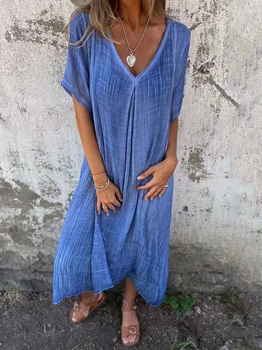 Full Size V-Neck Short Sleeve Midi Dress Plus Size