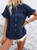 Button Down Ruffled Short Sleeve Shirt