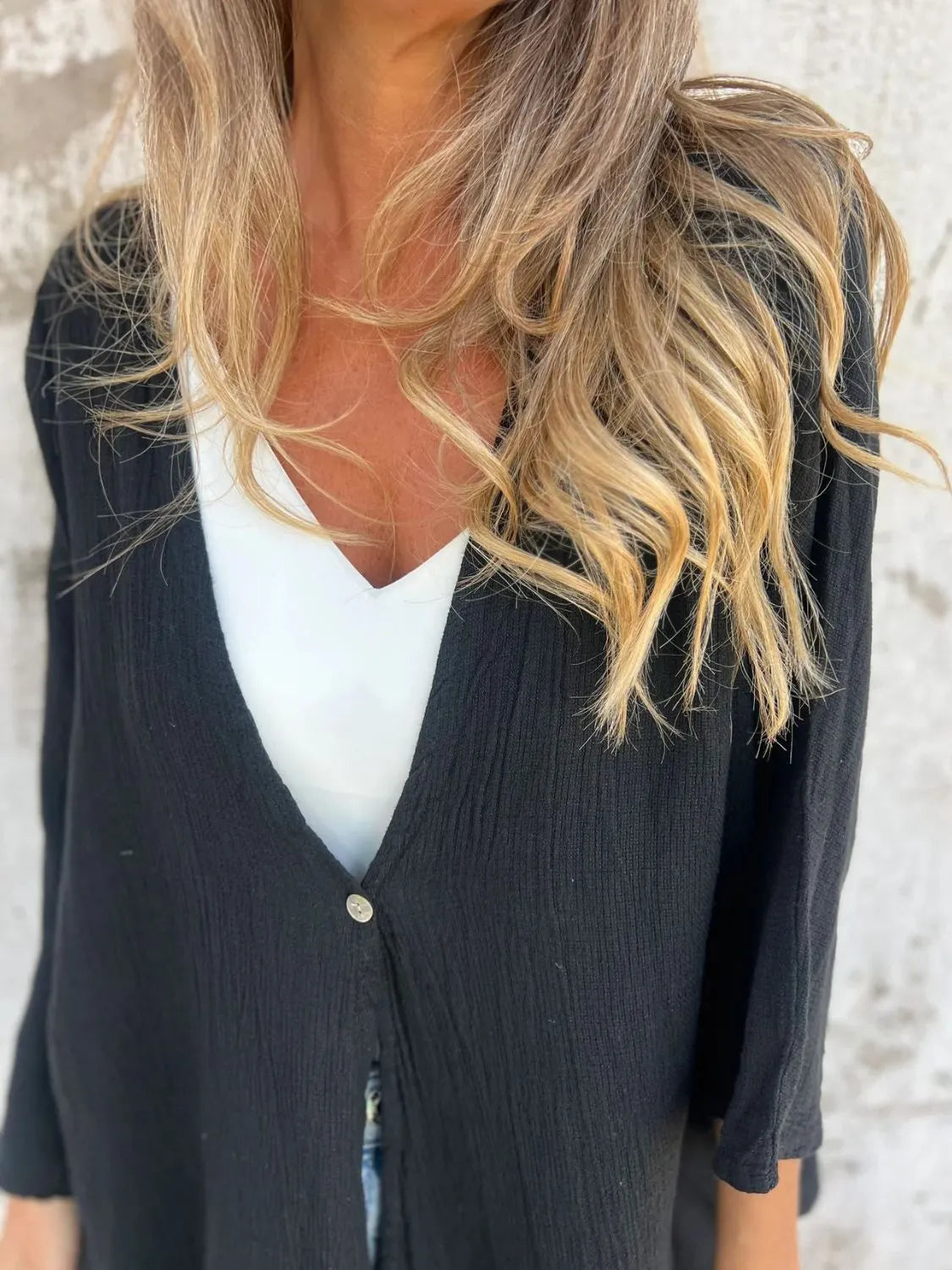 Full Size One Button Long Sleeve Shirt Plus Size