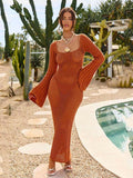 Openwork Square Neck Flare Sleeve Cover-Up Dress - felvior