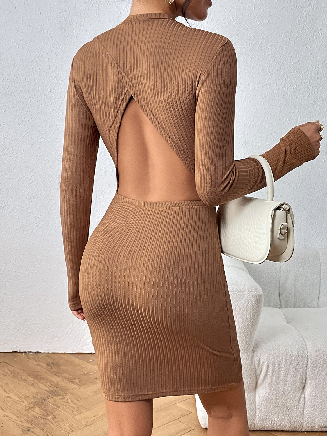 Honey Long Sleeve Ribbed Mini Dress - felvior