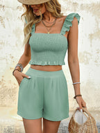 Smocked Cropped Cami and Shorts Set