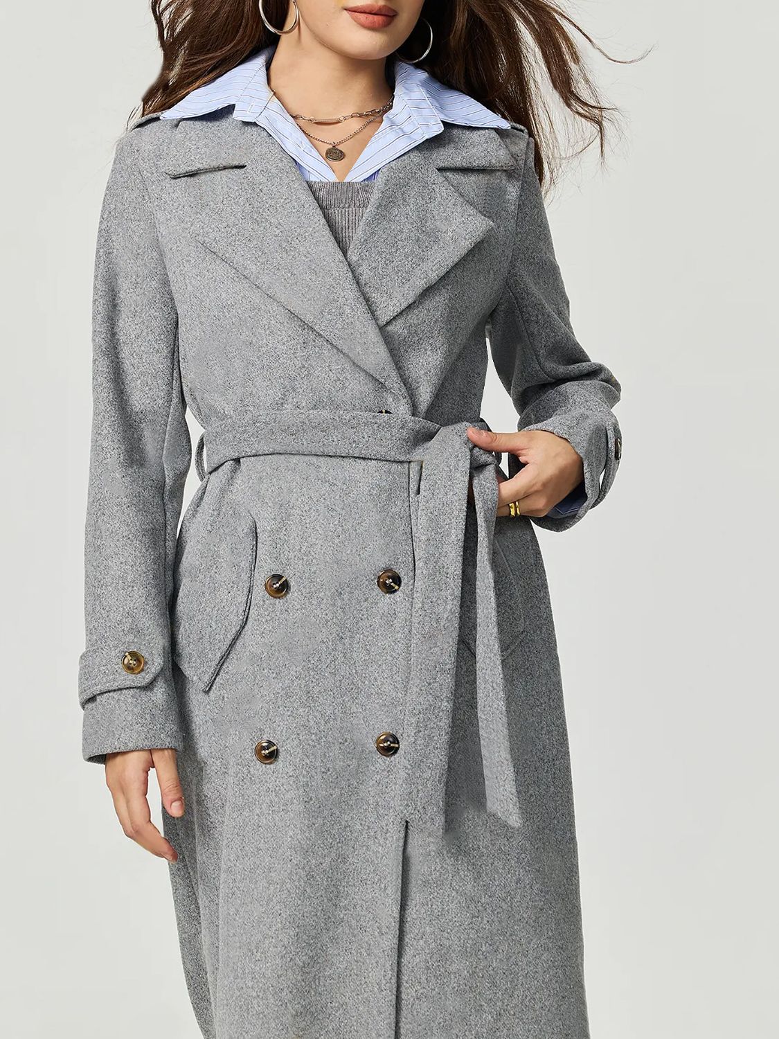 Collared Neck Long Sleeve Longline Coat - felvior