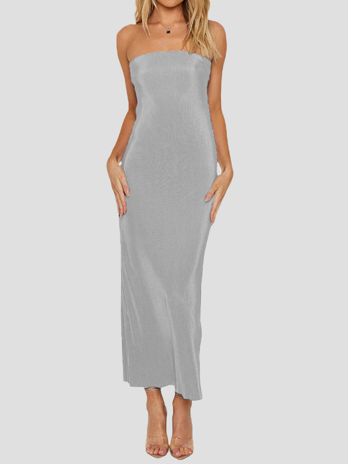 Lace-Up Back Tube Maxi Dress - felvior