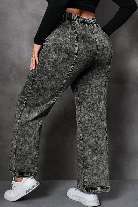 Plus Size Drawstring Pocketed Straight Jeans - felvior