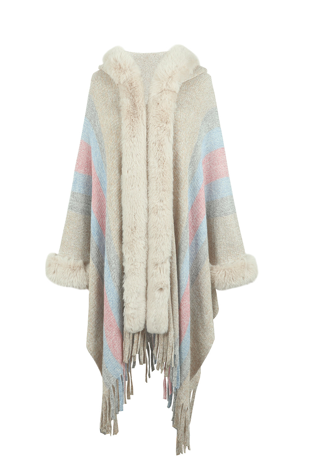 Color Block Fringe Detail Poncho - felvior