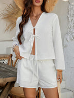 Devine Double Tied V-Neck Top and Shorts Set