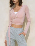 Tied Surplice Long Sleeve Top