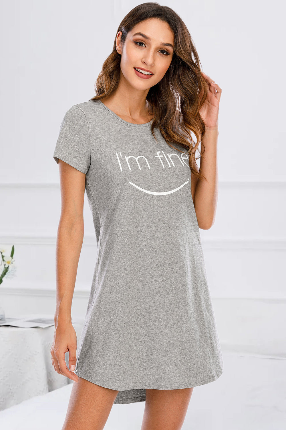 Graphic Round Neck Short Sleeve Lounge Dress - felvior