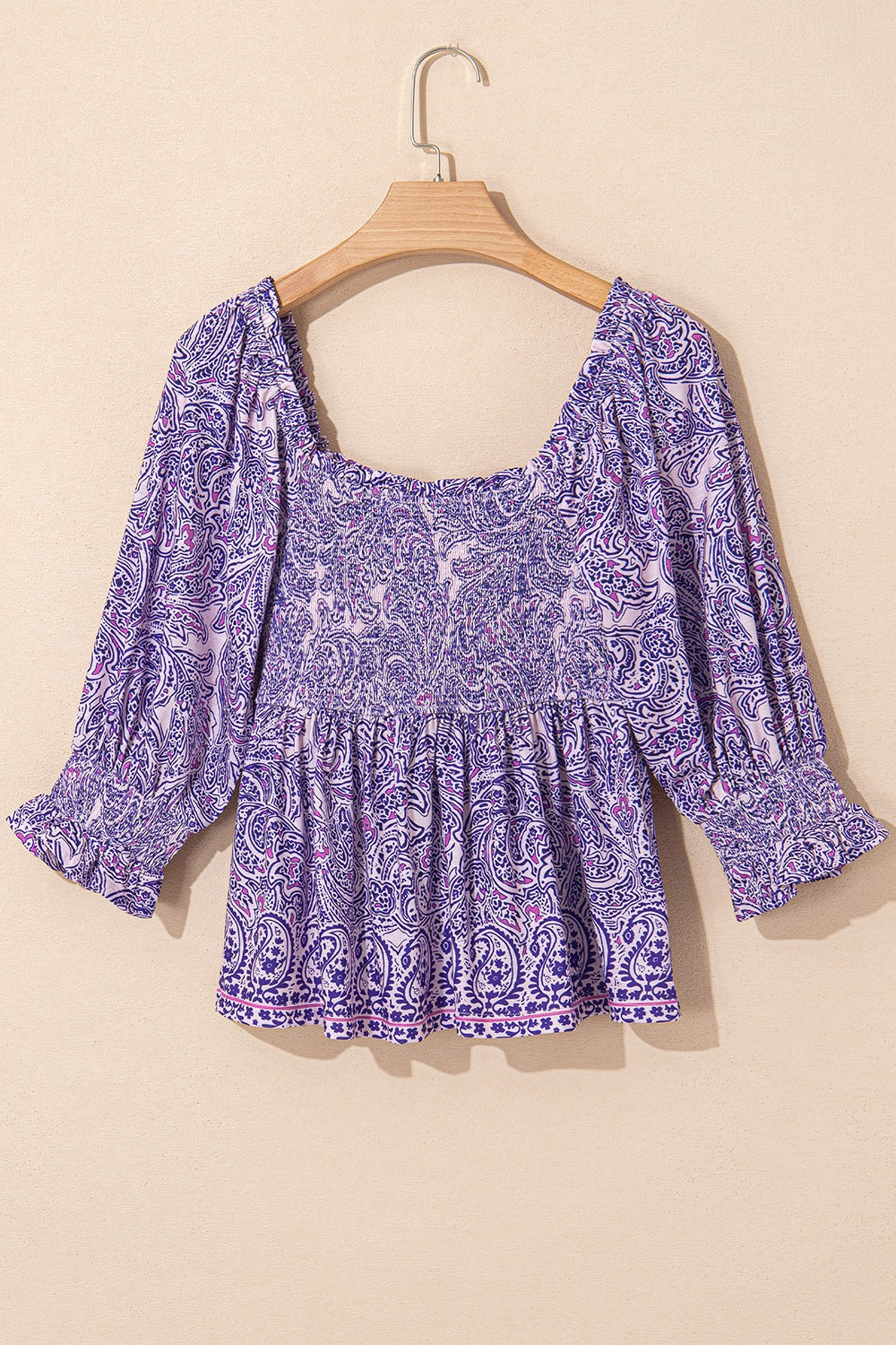 Printed Square Neck Half Sleeve Blouse - felvior