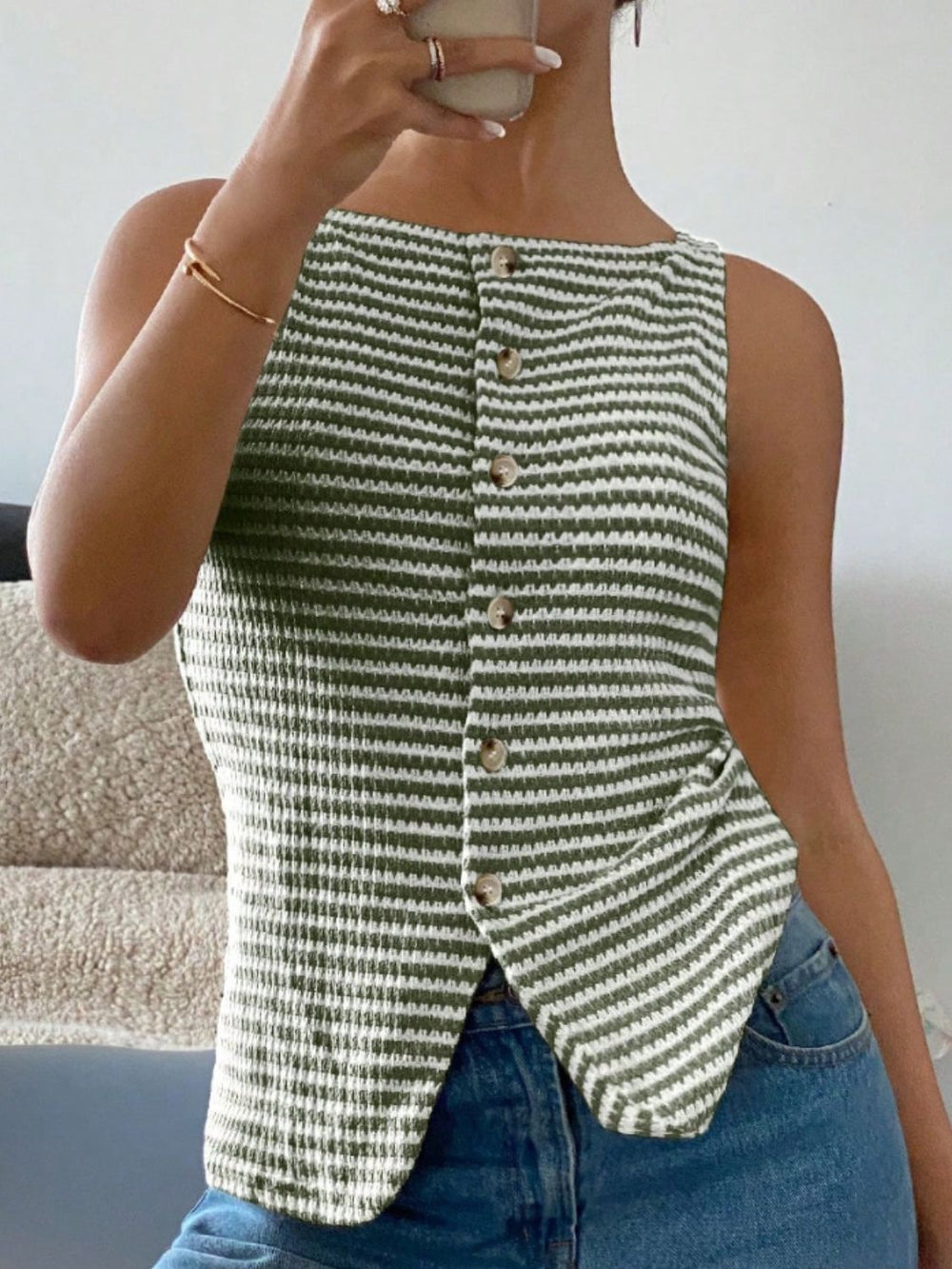 Button Down Striped Tank