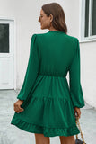 V-Neck Tie Neck Long Sleeve Dress - felvior